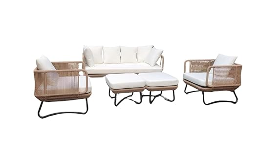 Modern Outdoor Wicker Patio Sofa Set with Ottoman and Coffee Table FRS (LWAZ)