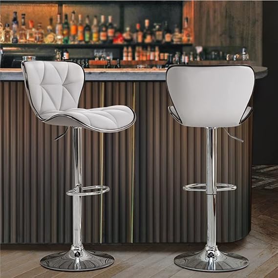 Elegant Modern Height Adjustable Bar Chairs For Home | 360 Degree Swivel Seat Top | Bar Chair For Home Kitchen With Footrest |Bar Stools Set Of 2 (Metal) - White