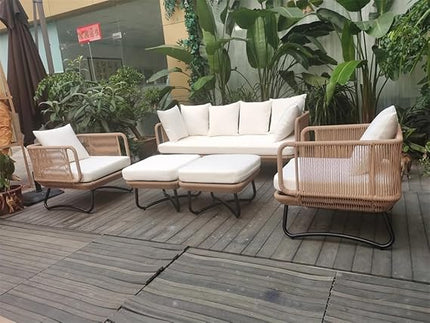 Modern Outdoor Wicker Patio Sofa Set with Ottoman and Coffee Table FRS (LWAZ)
