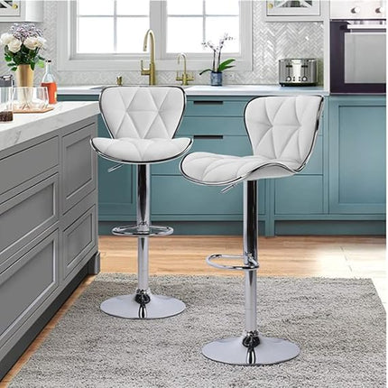 Elegant Modern Height Adjustable Bar Chairs For Home | 360 Degree Swivel Seat Top | Bar Chair For Home Kitchen With Footrest |Bar Stools Set Of 2 (Metal) - White