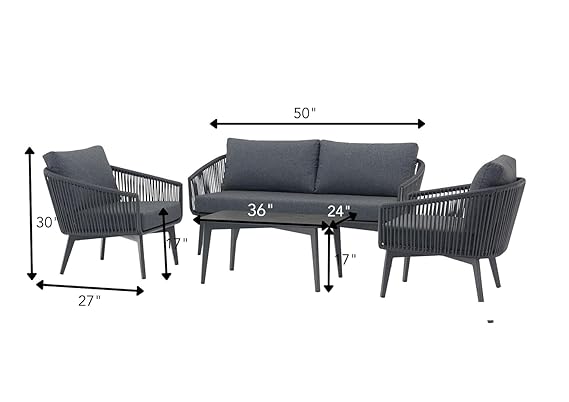 Modern Outdoor Rope Wicker Patio Sofa Set with Coffee Table FRS