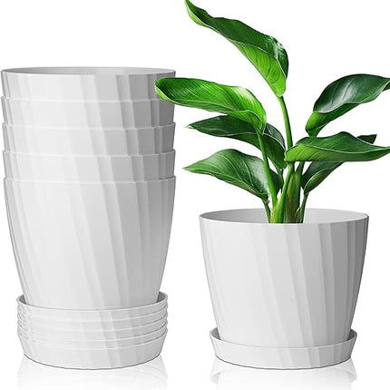 Spiral Flower Pots for Plants, Home Indoor & Outdoor Planters, Terrace, Garden Etc | Pack of 05 | White | Plastic | 07 inch X 6.5 inch