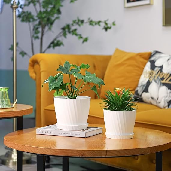 Spiral Flower Pots for Plants, Home Indoor & Outdoor Planters, Terrace, Garden Etc | Pack of 05 | White | Plastic | 07 inch X 6.5 inch