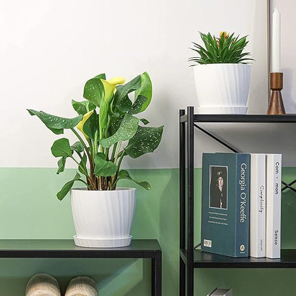 Spiral Flower Pots for Plants, Home Indoor & Outdoor Planters, Terrace, Garden Etc | Pack of 05 | White | Plastic | 07 inch X 6.5 inch