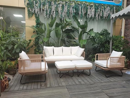 Modern Outdoor Wicker Patio Sofa Set with Ottoman and Coffee Table FRS (LWAZ)