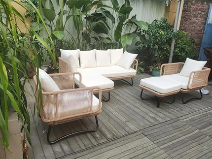 Modern Outdoor Wicker Patio Sofa Set with Ottoman and Coffee Table FRS (LWAZ)