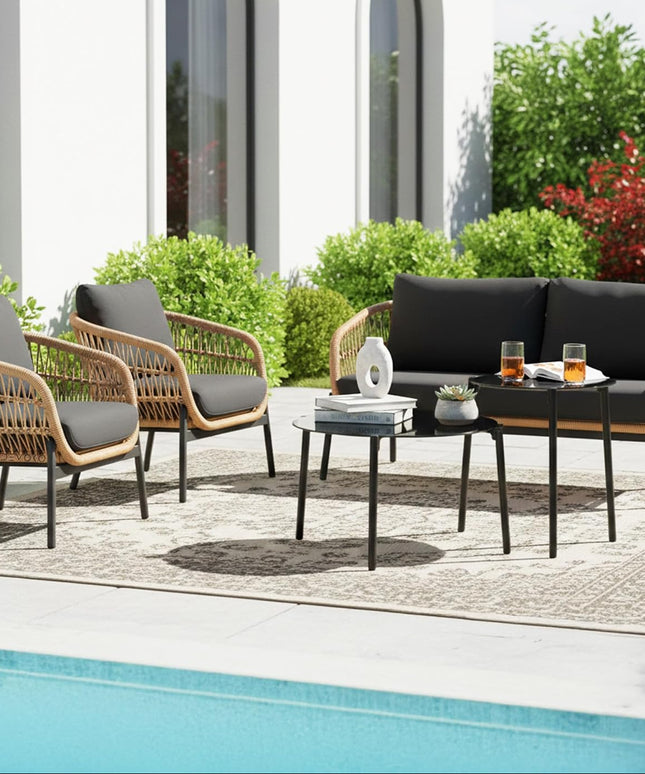 Modern Outdoor Wicker Sofa Set with Chairs and Coffee Tables FRS(LWAZ)