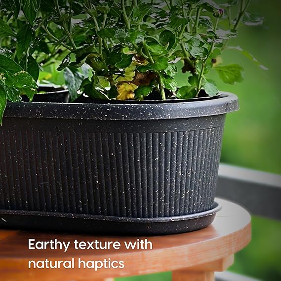 Earthly Regalia 19 Inch Pots and Planters Set of 2 | Bamboo Based, UV Protected | Plant Pots for Indoor & Balcony Window Flower Pots | Charcoal