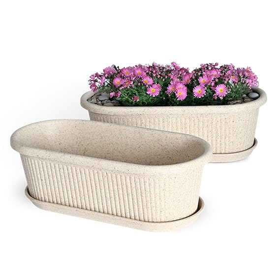 Earthly Regalia 19 Inch Pots and Planters Set of 2 | Bamboo Based, UV Protected | Plant Pots for Indoor & Balcony Window Flower Pots | Sand Castle