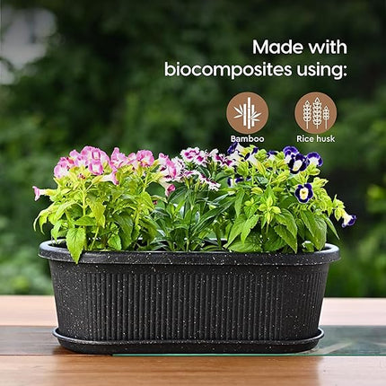 Earthly Regalia 19 Inch Pots and Planters Set of 2 | Bamboo Based, UV Protected | Plant Pots for Indoor & Balcony Window Flower Pots | Charcoal