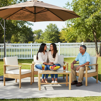 Modern Outdoor Wooden Patio Sofa Set with Coffee Table FRS(LWAZ)